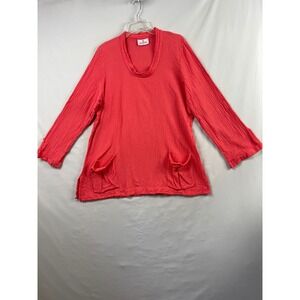CottonWays Tunic Top Womens Size 2 Coral Pink Gauze Cowl Neck Long Sleeve Pocket